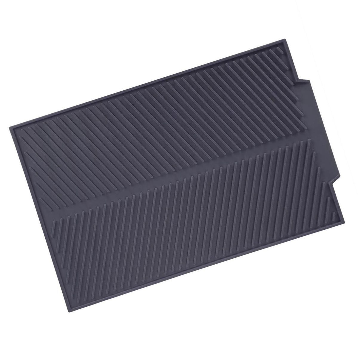 Grey rectangle silicone drain mat for drying dishes, heat resistant, slip-proof tray from Everything Baby for nursing and feeding.