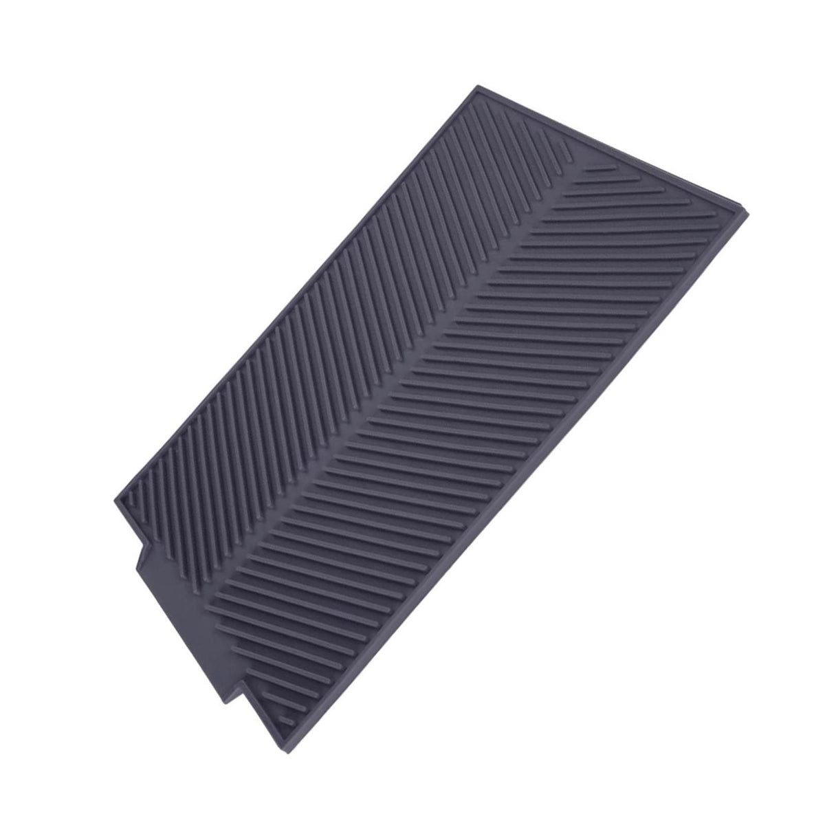 Grey rectangle silicone drain mat for drying dishes, heat resistant and slip-proof tray suitable for baby and kids nursing and feeding.