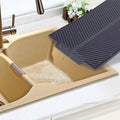Grey rectangle silicone drain mat for drying dishes, heat resistant and slip-proof tray from Everything Baby for nursing and feeding.