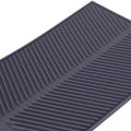 Grey rectangle silicone drain mat for drying dishes, heat resistant and slip-proof tray, ideal for kitchen or nursery use.