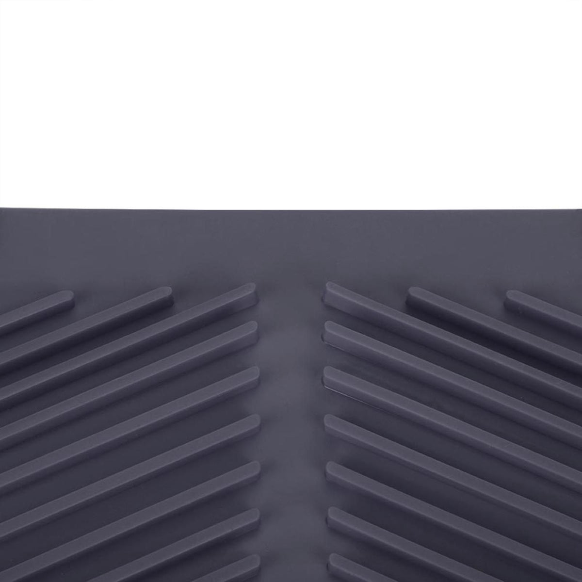 Gray rectangle silicone drain mat for drying dishes, heat resistant and slip-proof tray for kitchen use.
