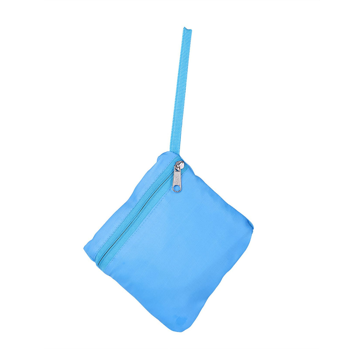 Blue mesh drawstring backpack for kids by Everything Baby, ideal for outdoor beach play and shell toy storage.