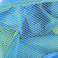 Blue mesh drawstring backpack for kids, outdoor beach shell toy storage bag, lightweight and breathable for children.