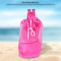 Pink mesh drawstring backpack for kids, outdoor beach toy storage bag, featuring shell design, by Everything Baby.