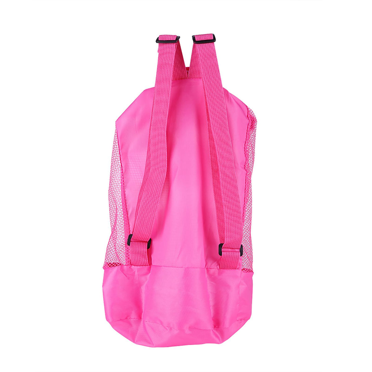 Pink mesh drawstring backpack for kids, outdoor beach shell toy storage bag for children, by Everything Baby.