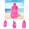 Pink mesh drawstring backpack for kids, featuring outdoor beach shell toy storage, by Everything Baby, ideal for outdoor play.