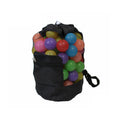 Black mesh drawstring backpack for kids with beach shell toys, ideal for outdoor play and toy storage by Everything Baby.