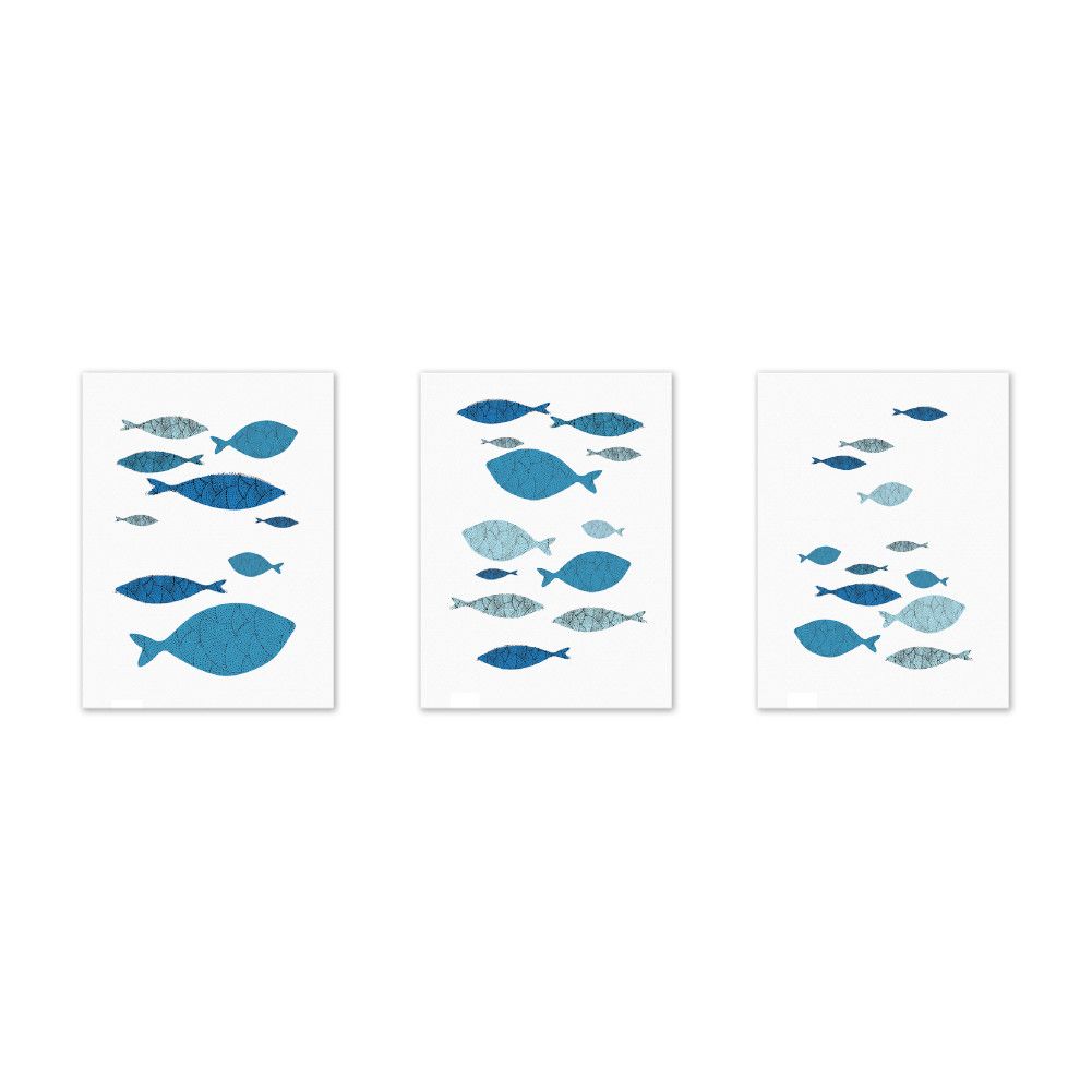 Three-piece canvas wall art set featuring cartoon fish prints for baby's room or kids' decor by Everything Baby.