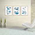 Three-piece canvas wall art featuring cartoon fishes, ideal for baby and kids' home or office decor by Everything Baby.