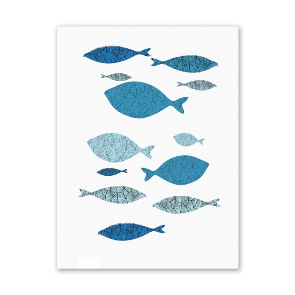 Three canvas wall art prints featuring colorful cartoon fish for baby and kids' room decor by Everything Baby.