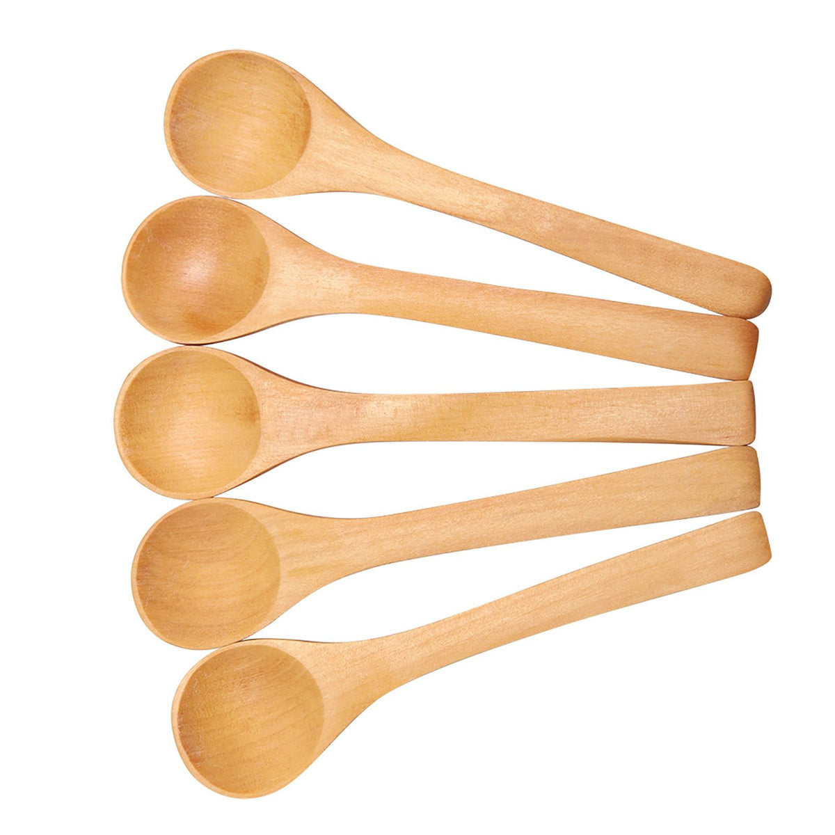 Set of 30 mini natural wooden children's spoons for play and kitchen use, suitable for kids' outdoor activities and pretend cooking.