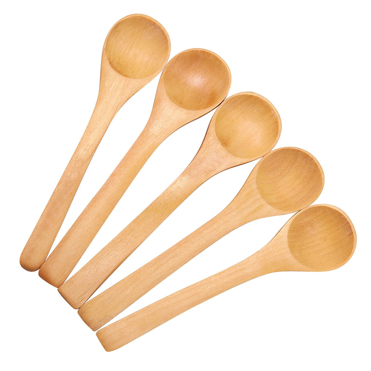 Set of 30 mini natural wooden children spoons for kitchen and outdoor play, perfect for kids' condiment and toy use.