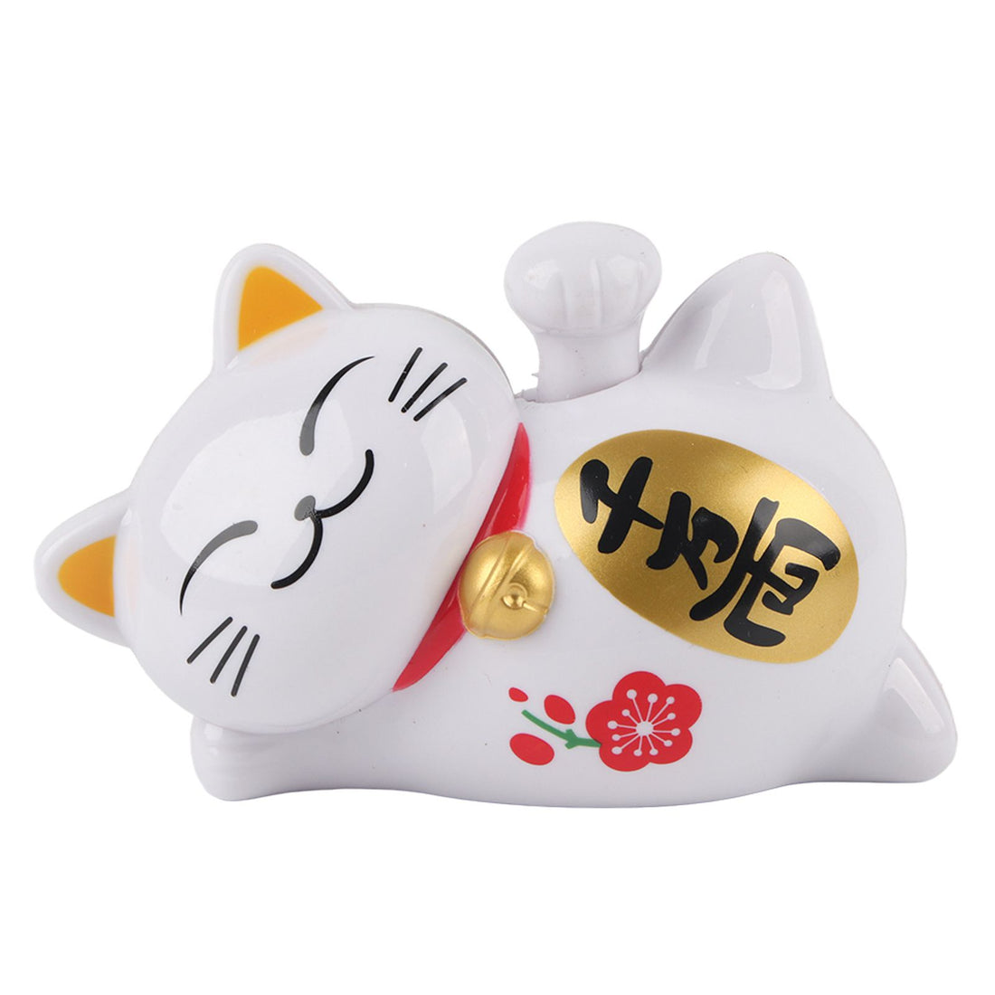 Solar powered lucky cat figurine with waving paw, designed as a car accessory for kids' ride-on vehicles by Everything Baby.
