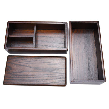 Natural wooden double-layer lunch box with rectangular design, ideal for picnics, sushi, and bento meals for kids.