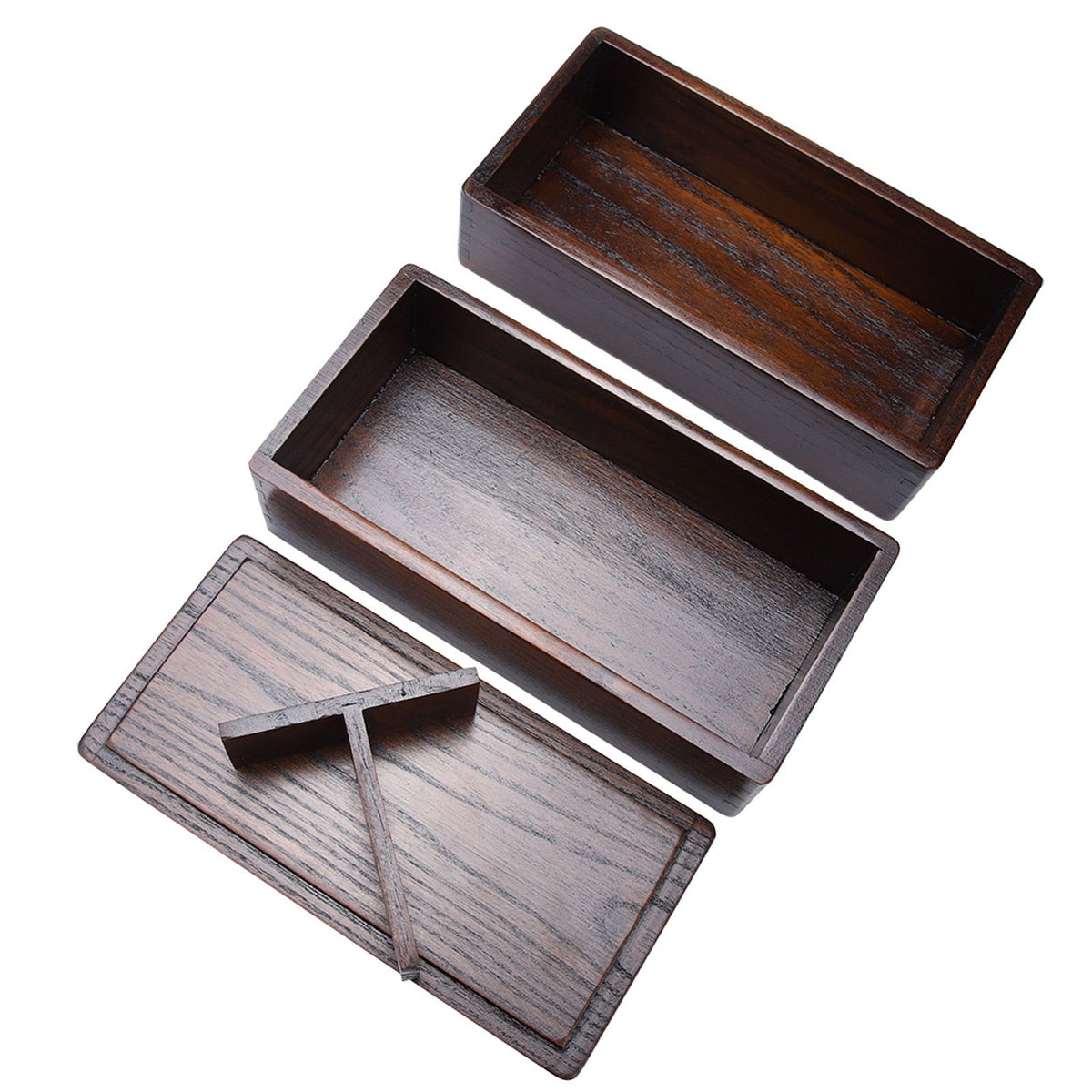 Natural wooden double-layer lunch box with rectangular design, ideal for picnics, sushi, and bento meals for kids and babies.