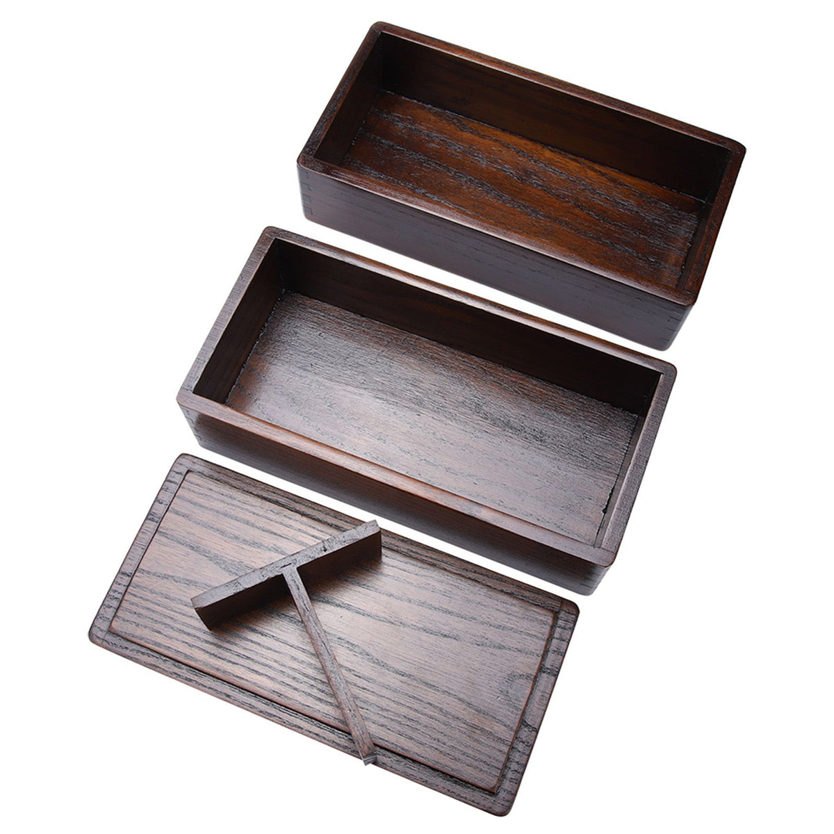 Natural wooden double-layer lunch box for picnic or sushi, featuring rectangular shape and bamboo finish for kids and adults.
