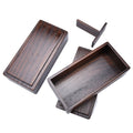 Natural wooden double-layer lunch box with rectangular design, suitable for kids, used for packing picnic, sushi, or bento meals.