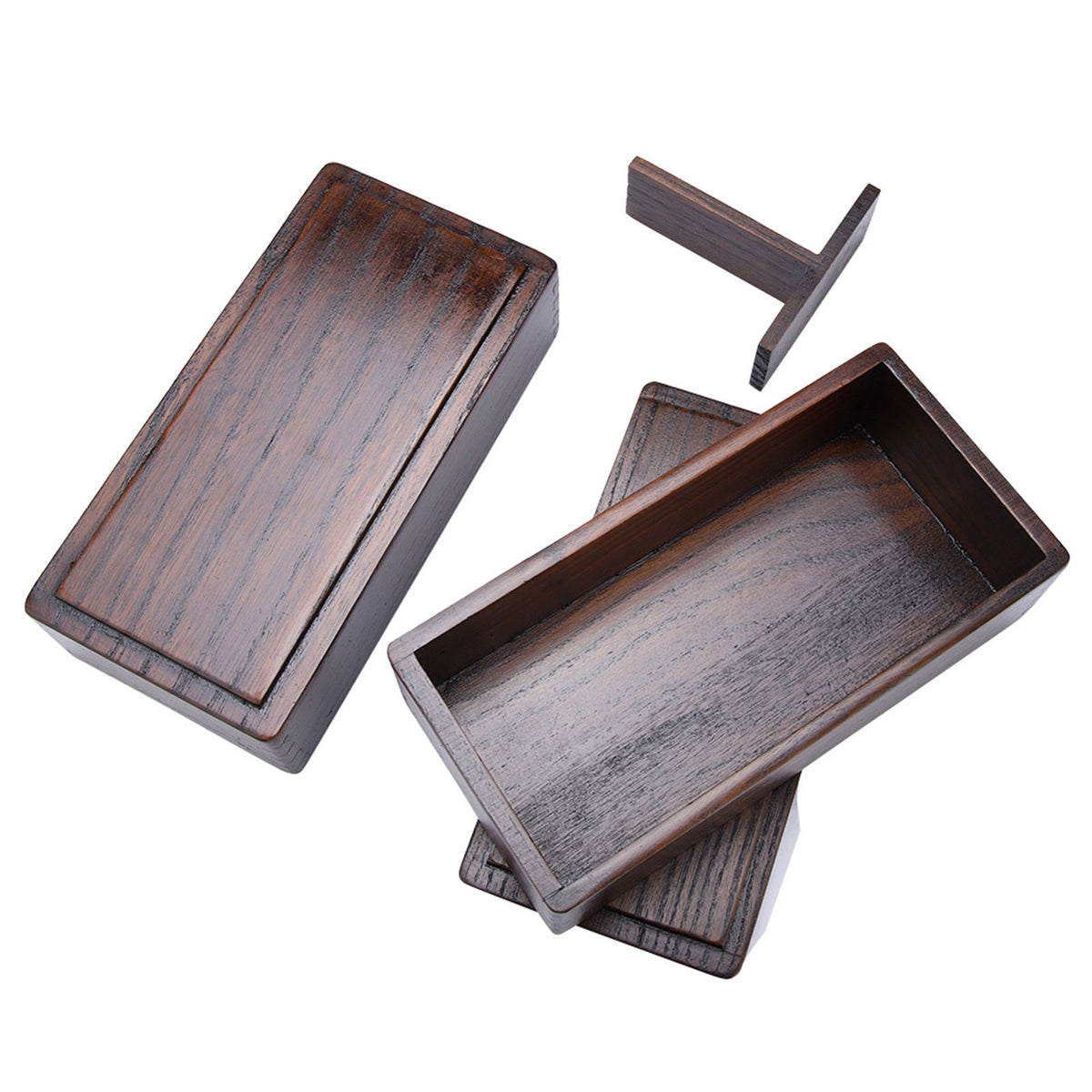 Natural wooden double-layer lunch box with rectangular design, suitable for kids, used for packing picnic, sushi, or bento meals.