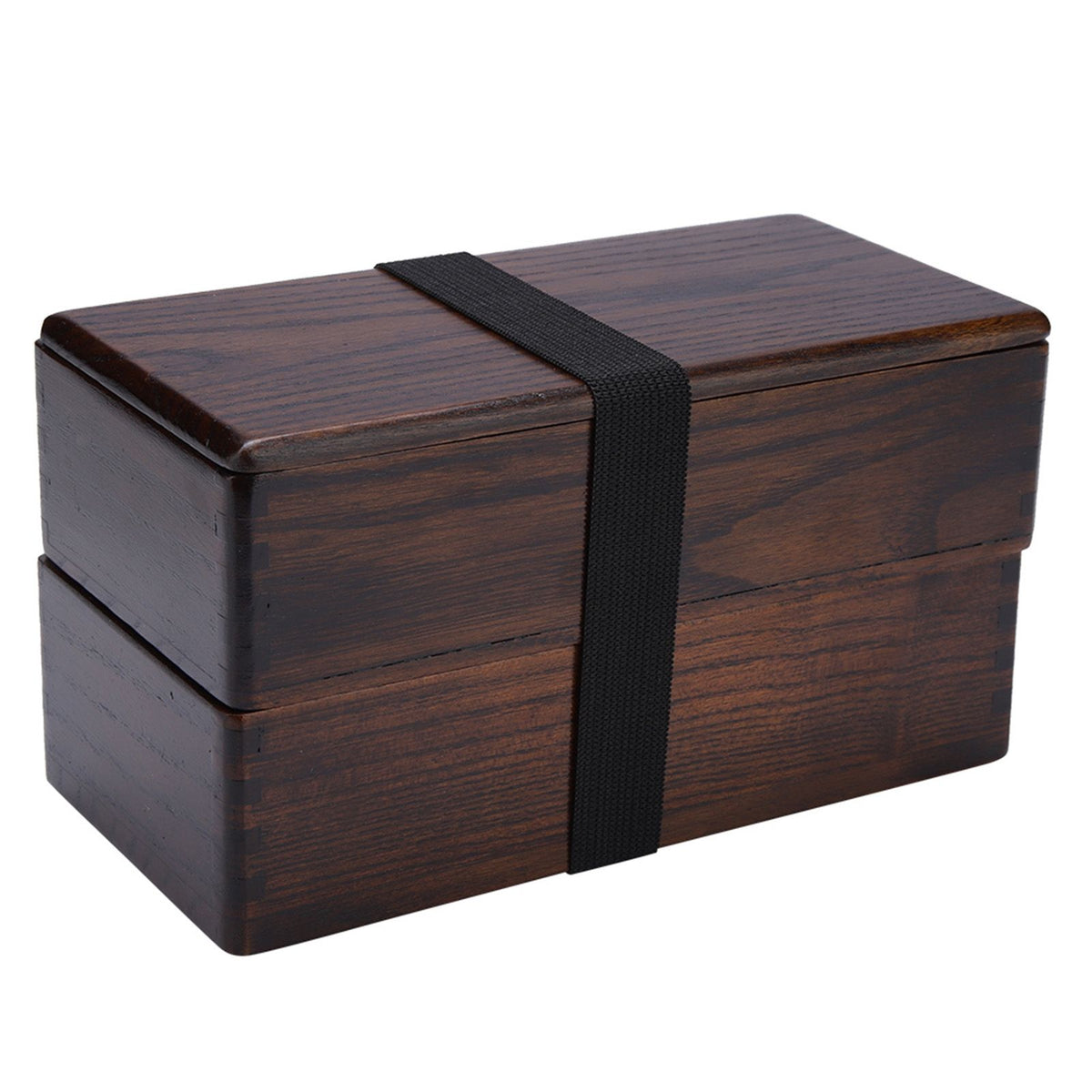 Natural wooden double-layer lunch box with rectangular design for picnic, sushi, and bento meals, perfect for kids and babies.