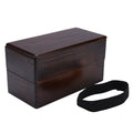 Natural wooden double-layer lunch box with rectangular shape, ideal for picnic, sushi, and bento meals for kids.