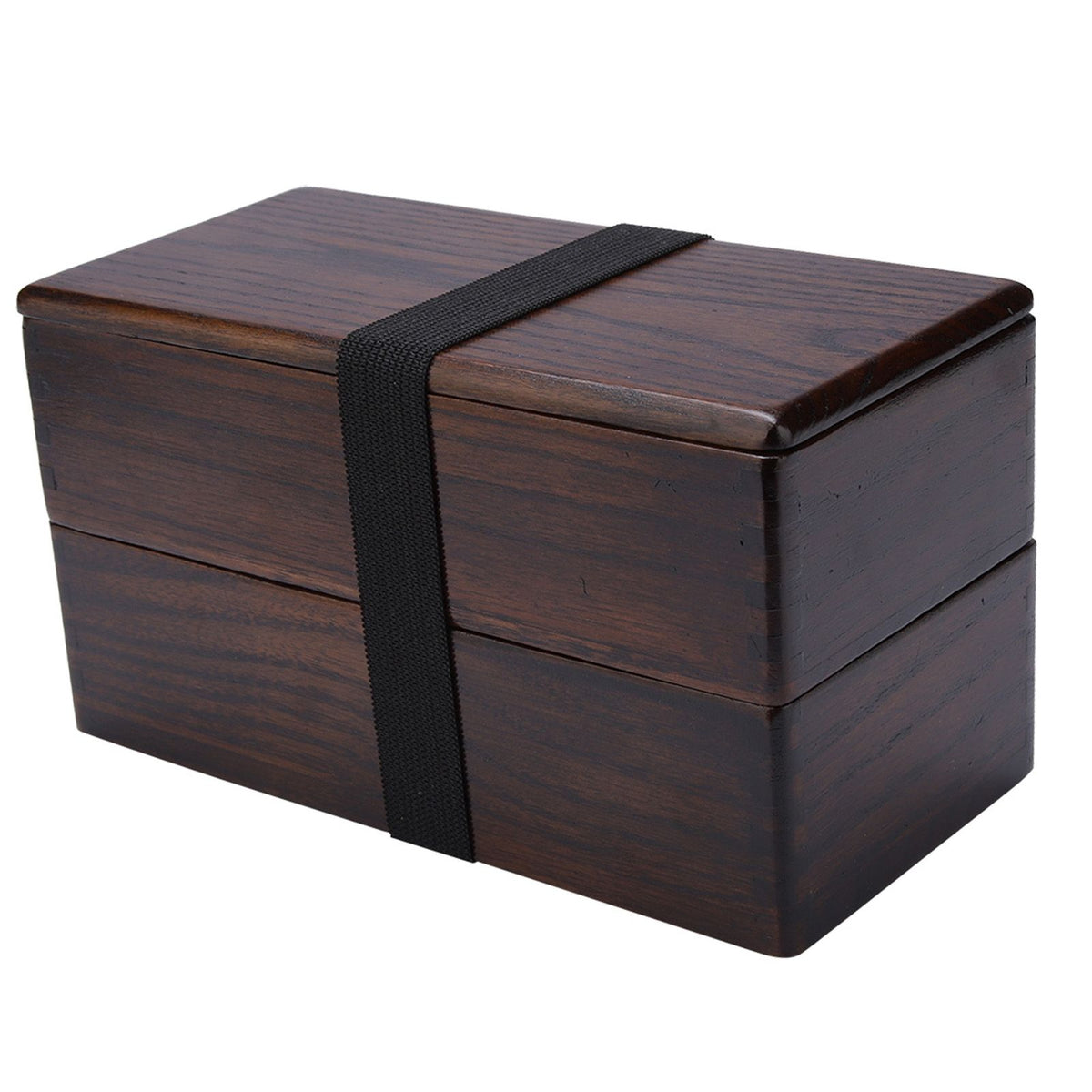 Natural wooden double-layer rectangular lunch box with bamboo finish, ideal for kids' picnic, sushi, and bento meals.