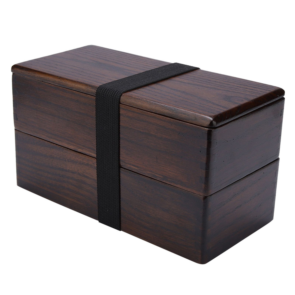 Natural wooden double-layer rectangular lunch box for kids, featuring compartments for picnic, sushi, and bento meals.
