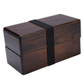 Natural wooden double-layer lunch box for kids with rectangular design, ideal for picnic, sushi, and bento meals.