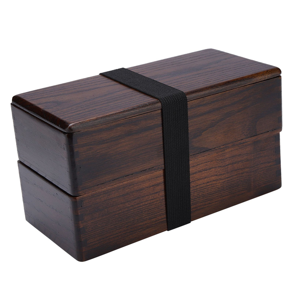Natural wooden double-layer lunch box for kids with rectangular design, ideal for picnic, sushi, and bento meals.