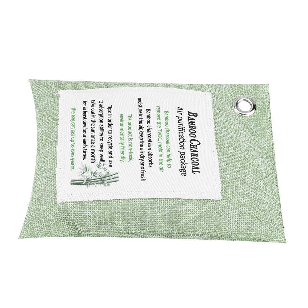 Light green air purifying bag with activated charcoal, designed for odor removal in cars and spaces, by Everything Baby.