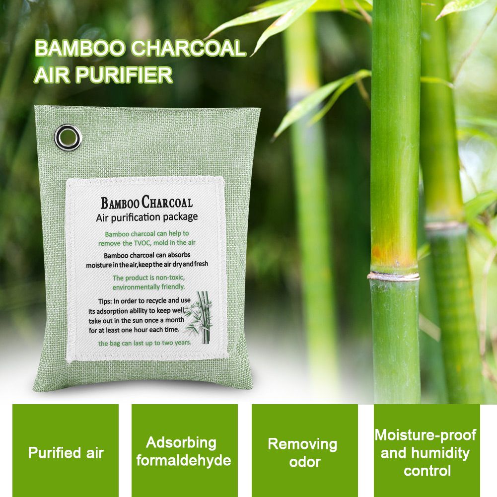 Light green air purifying bag with activated charcoal for odor removal, designed for cars and kids' spaces, by Everything Baby.