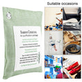 Light green bamboo air purifying bag with activated charcoal for odor removal, designed for car and home use.
