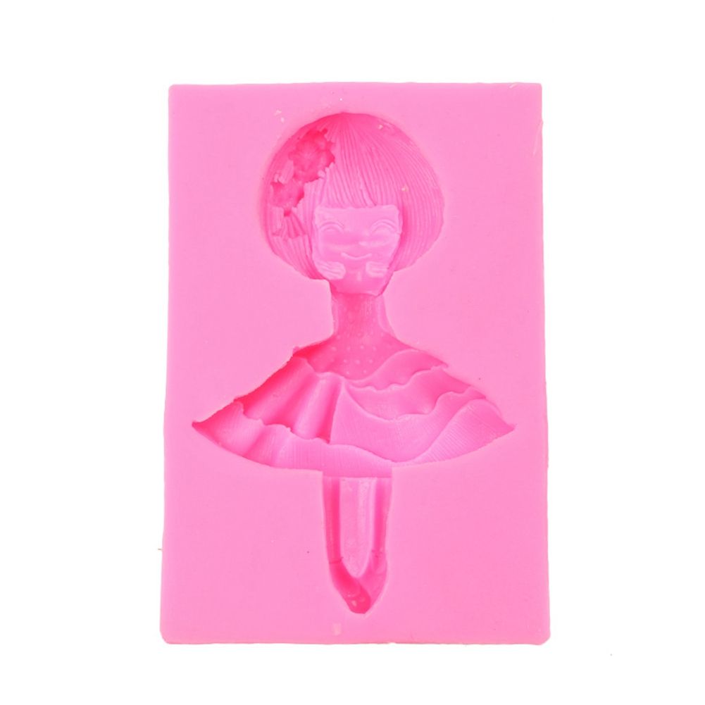 Silicone cake mold with ballet dancing girl pattern for baking desserts or soap making, ideal for kids' pretend play.