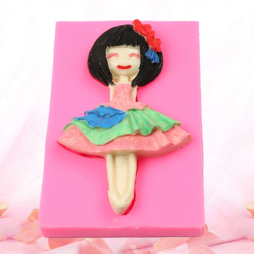 Silicone cake mold featuring a ballet dancing girl pattern for baking desserts and making soap, suitable for kids' pretend play.