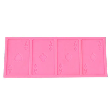 Silicone mold in poker shape for cake decorating, featuring chocolate and sugar paste, ideal for baking and pretend play.