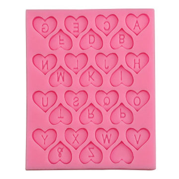 Heart-shaped letters silicone cake mold for baking cookies, chocolate, and sugar paste, ideal for baby and kids-themed treats.