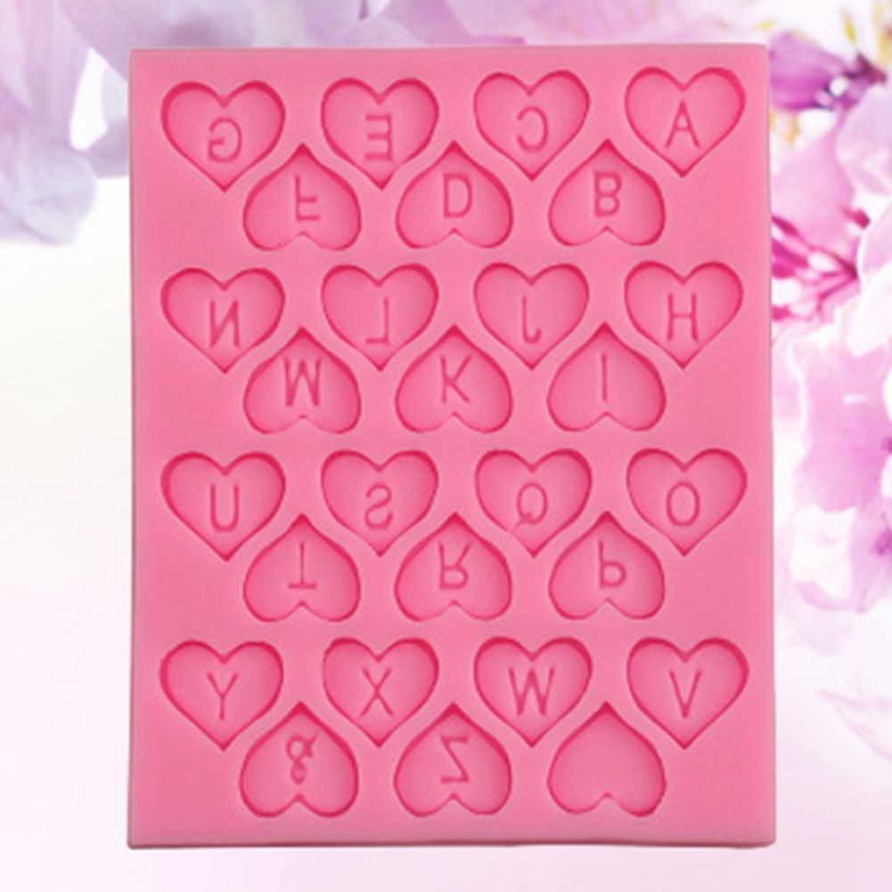 Heart-shaped letters silicone cake mold for cookies and chocolate, ideal for baking and decorating baby and kids-themed treats.