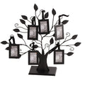 Fashionable family photo display tree with hanging picture frames, made of wood for home decor and kid's room organization.