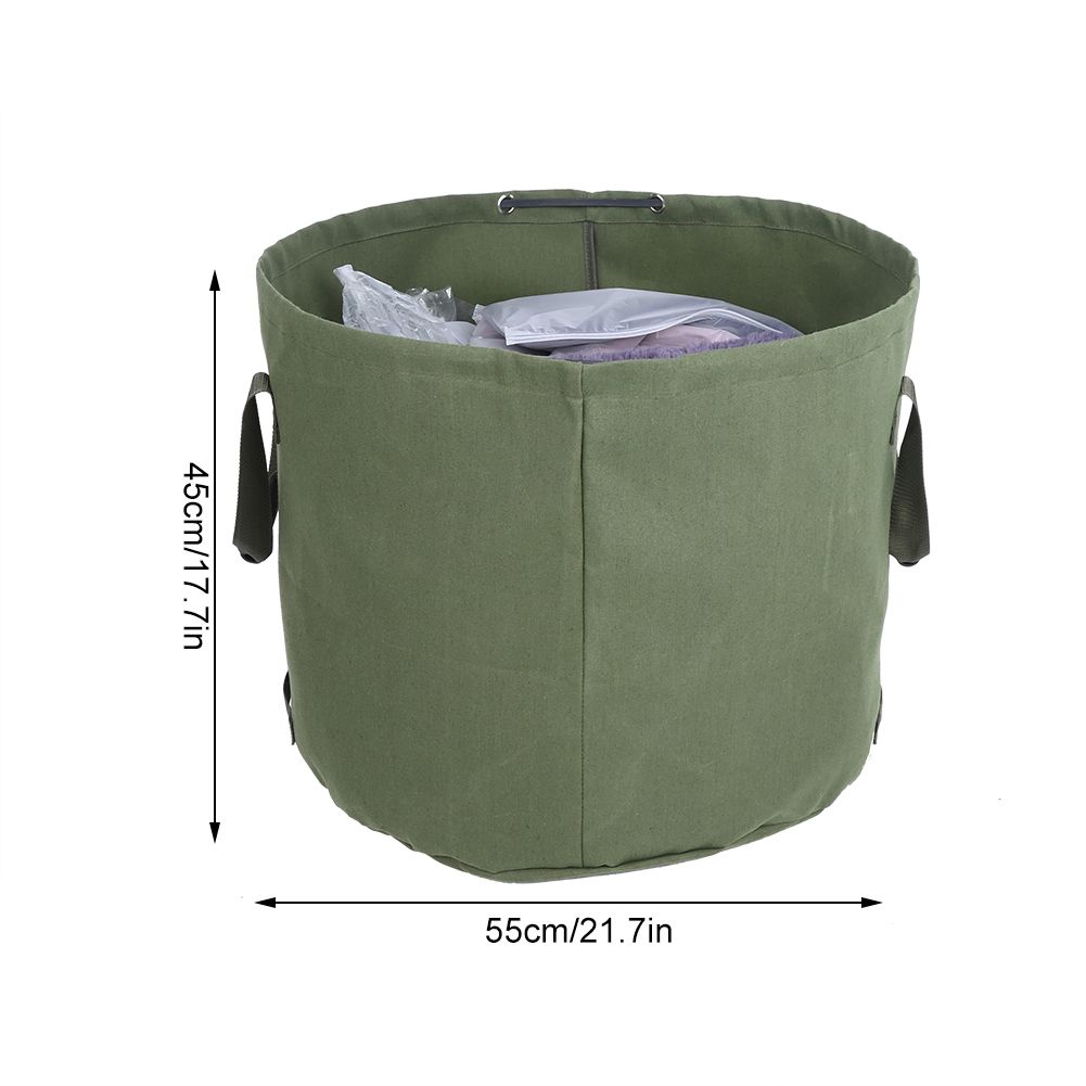 Portable waterproof canvas garden leaf trash waste bag container with handles, ideal for outdoor lawn and garden cleanup.