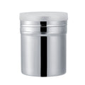 Stainless steel cocoa powder shaker for chocolate and sugar, compact size, ideal for baking and decorating.