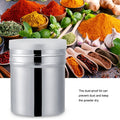 Stainless steel cocoa powder shaker and sifter for baking, displayed with chocolate icing sugar in a kitchen setting.