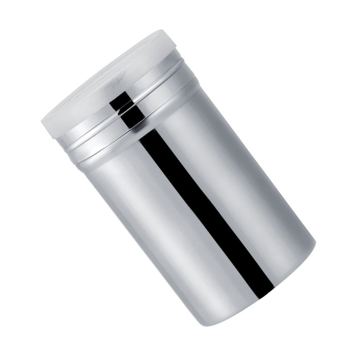 Stainless steel cocoa powder and sugar shaker for baking, with a large capacity, designed for easy use in the kitchen.