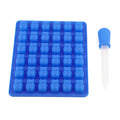 Dark blue silicone bear-shaped ice cube mold tray with dropper for baby feeding, suitable for ice, chocolate, or ice cream.