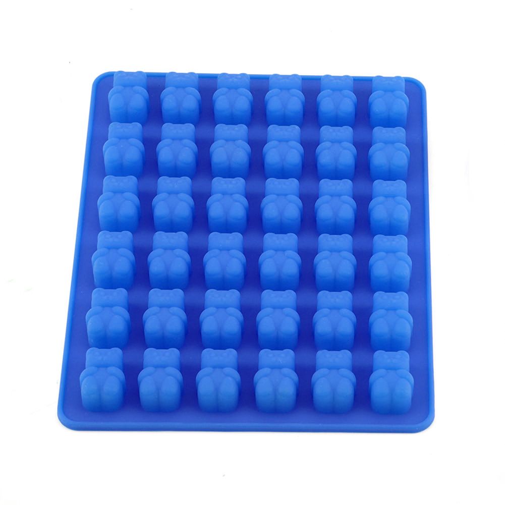 Dark blue silicone bear-shaped ice cube mold tray, ideal for freezing ice, chocolate, or baby feeding accessories.
