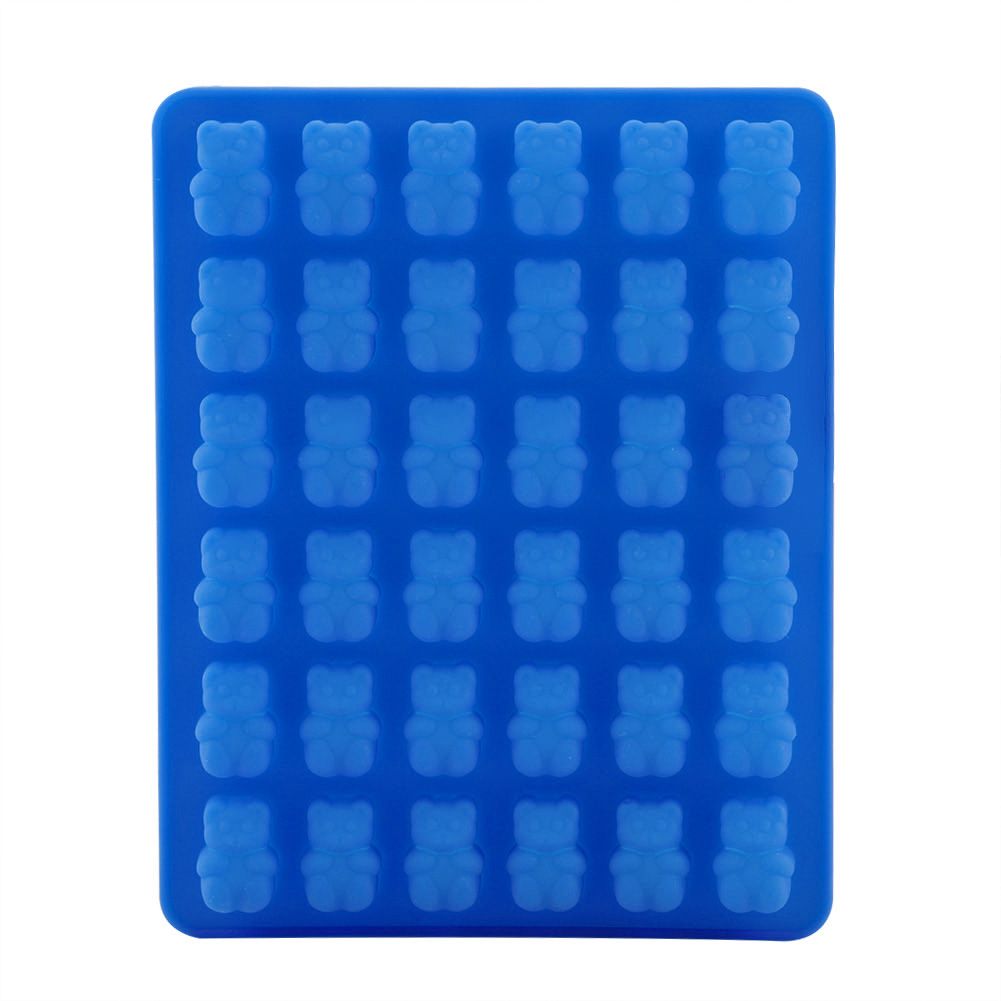 Dark blue silicone bear-shaped ice cube mold tray with dropper for baby feeding, ideal for ice cubes, chocolates, and treats.