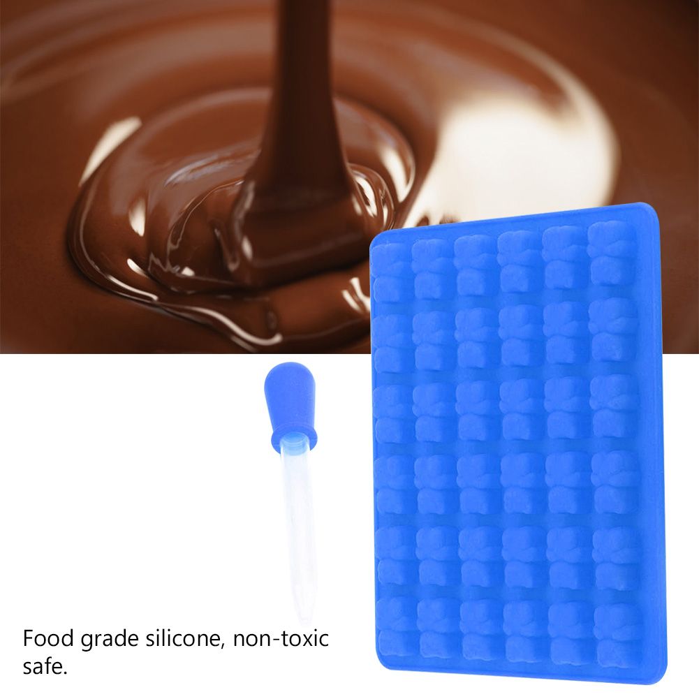 Dark blue silicone bear-shaped ice cube mold tray for baby and kids feeding, suitable for ice, chocolate, or ice cream.