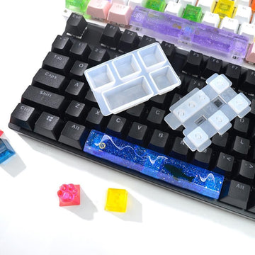 Silicone mold for DIY mechanical keyboard keycaps, soft and durable, designed for creating toy keyboard keys for kids' pretend play.