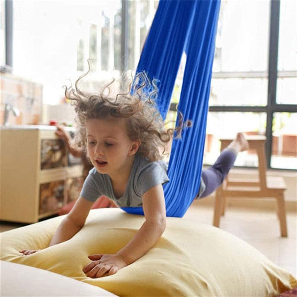 Children's yoga swing and elastic hammock in vibrant colors, designed for outdoor play and relaxation for kids, teens, and adults.