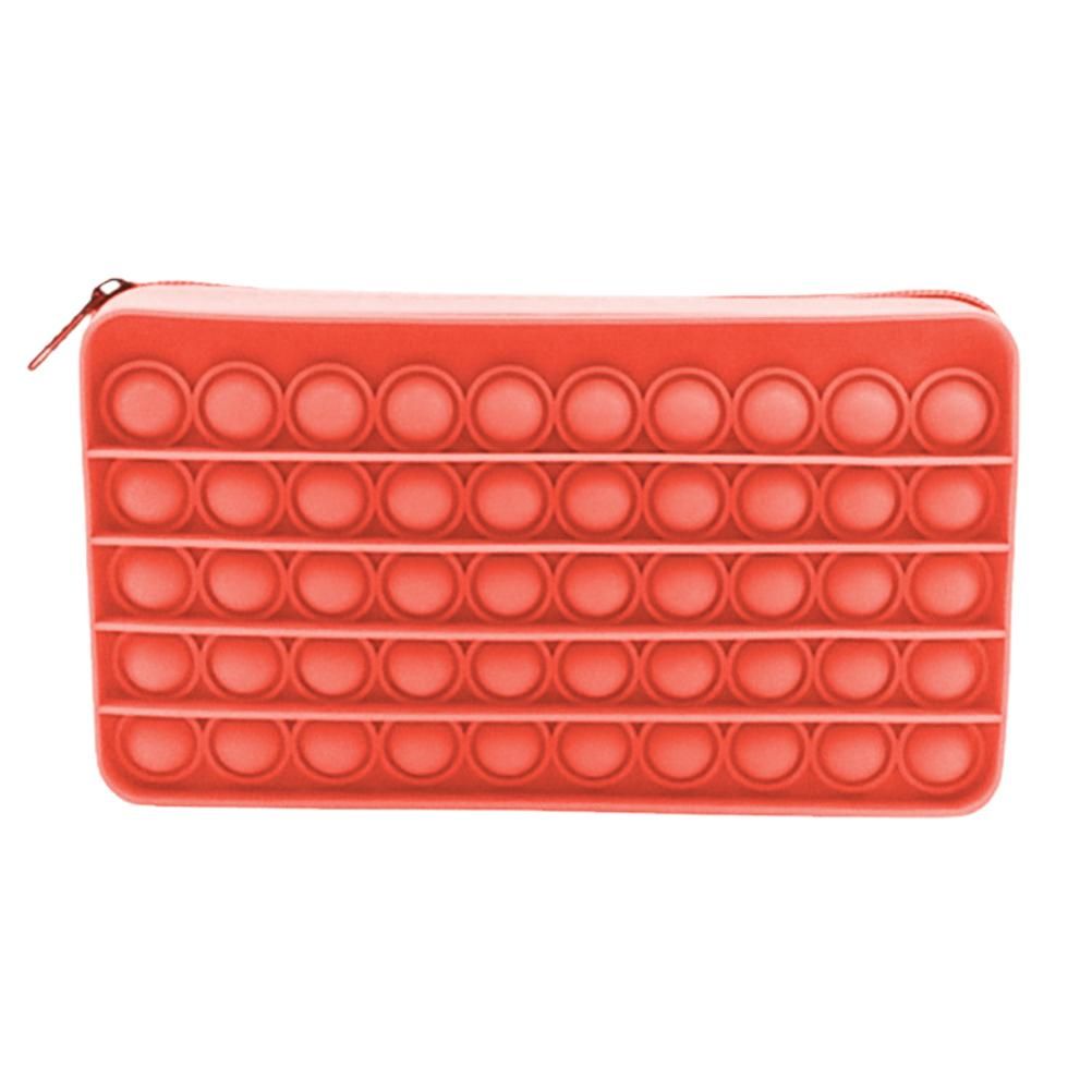 Orange silicone bubble pencil case by Everything Baby, sensory toy and stationery storage bag for kids, soft and decompressing.