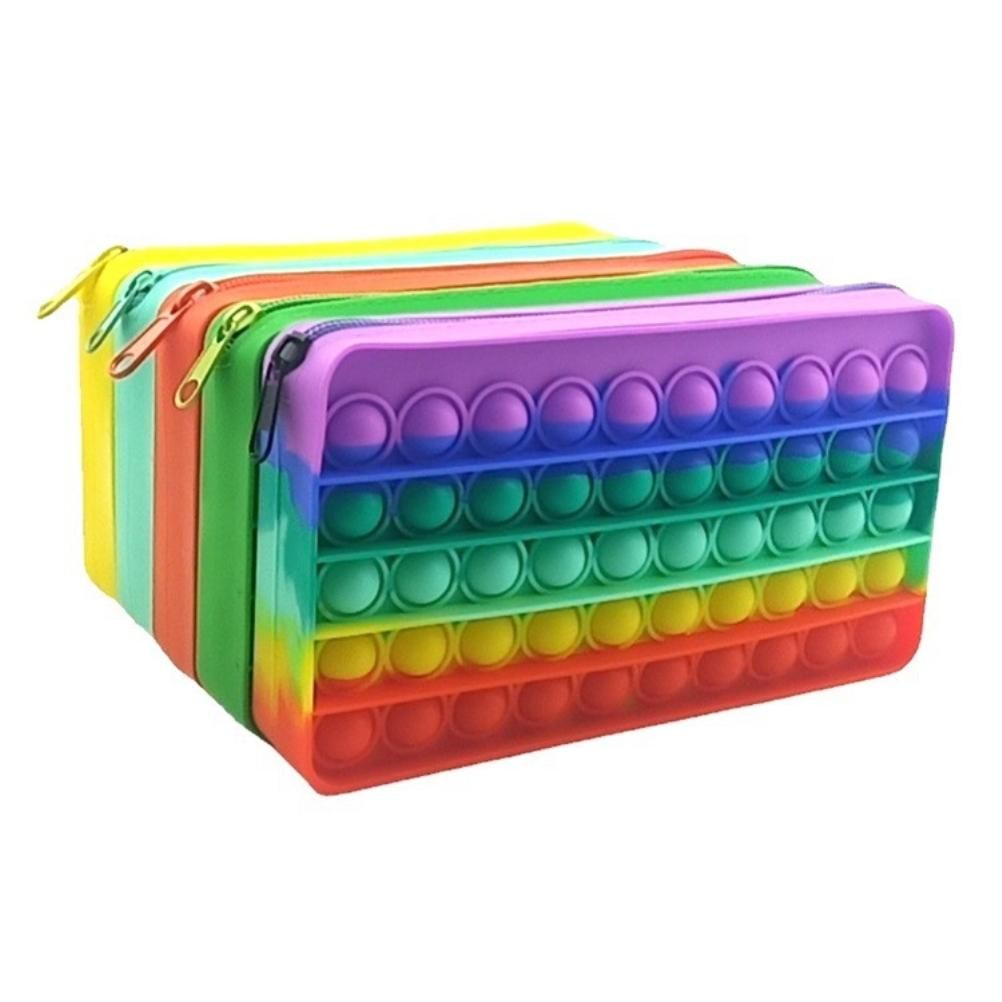 Mint green silicone bubble toy pencil case for kids, sensory decompression storage bag, soft silicone, fun stationery organizer for children