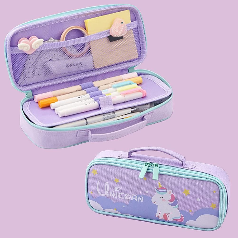 Large capacity double-layer cloth pencil case for girls, ideal for storing pens, erasers, and notes, by Everything Baby.